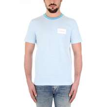 Calvin Klein Fine Stripe Patch Logo Crew Neck Men 39 S T Shirt Sky Blue