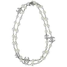 Chanel Dây Chuyền Crystal CC Perolas Necklace Màu Trắng