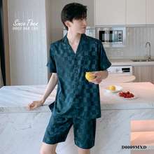 Bộ quần áo pijama nam mặc nhà màu xanh - 