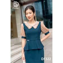 - Đầm Peplum cổ sen bèo đính cúc ngọc