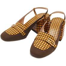 Giày Cao Gót Nữ Yellow Brown Checkered Fabric 