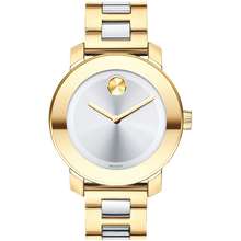 Movado Women 39 S Bold Iconic Metal 2 Tone Watch With Flat Dot Sunray Dial Gold Silver Model 3600129