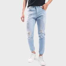 Quần Jean Nam Jogger Rách Xanh