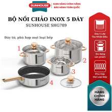 [Chính Hãng] Bộ Nồi Chảo Inox 5 Đáy