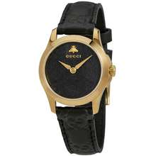 Gucci G Timeless Black Dial Black Leather Ladies Watch Ya126581