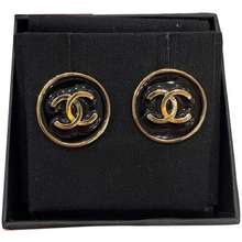 Chanel Khuyên Tai CC Button Clip-on Earrings Black Màu Đen - Vàng Gold