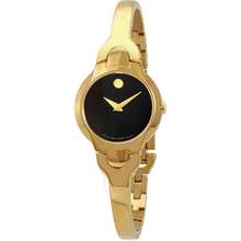 Movado Kara Black Dial Yellow Gold Pvd Ladies Watch 0606936