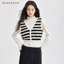 Women Fake 2-Piece Turtleneck Stripe Sweater