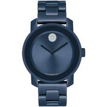 Movado Women 39 S Bold Ceramic Blue Case And Bracelet With Blue Sunray Dial Crystal Pave Dot Blue