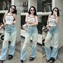 Quần Bò Jeans Nữ Dáng Suông Loang Họa