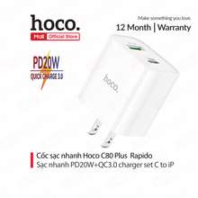 Củ Sạc Nhanh 2 Cổng C80 plus PD20W (QC 3.0