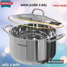 Nồi LUỘC GÀ inox 3 đáy vung kính 