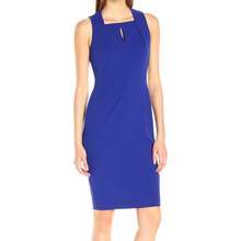 Calvin Klein Women 39 S Sleeveless Square Neck Sheath Dress With Pleating At Neckline