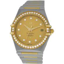 Omega Pre Owned Constellation 160 Years Automatic Diamond Gold Dial Ladies Watch 111 25 36 20 58