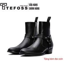 TEFOSS [Mã Bmlt100] Giày Nam Cao Cổ Da Bò Thật Harness Boot Ht800 Da Trơn Size 38-44 Sành Điệu, Thời Trang, Đế Cao 5Cm