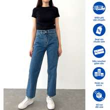  Quần Ống Đứng Jeans Nữ Lưng Cao Form Basic Màu Xanh Đậm Rede - Jeans Vnxk B-03,Mom Jeans Nữ Lưng Cao M-02B, M-02E, M-03