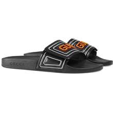 Dép Nam Men s Black Leather Vamp Logo Slide Màu 