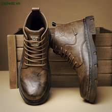 Giày da boots nam cổ lửng da bò phối GM017 - Leather for men