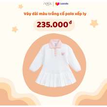 [ Kid] Váy dài màu trắng cổ polo xếp ly 