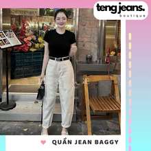 Quần Baggy Jean Nữ Màu Trắng Thanh Lịch