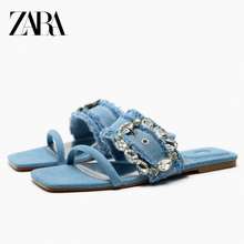 Zara Dép Bệt Denim Có Khóa Kiểu