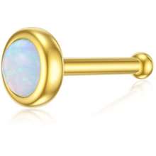 14K Real Gold Opal Nose Stud 1 Pc Yellow Gold