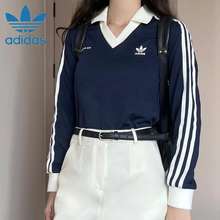 Thêu Logo Adidas Original Polo Cổ Dài Tay Áo 