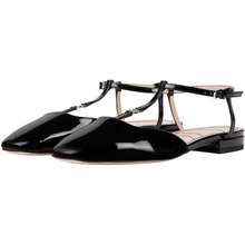 Giày Bệt Nữ Black Leather Double G Ballet