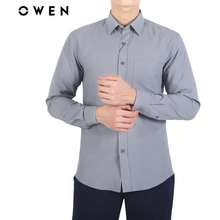 Áo Sơ Mi Nam Tay Dài Owen AS23379D Màu Ghi Xám Kẻ Sọc Dáng Slim Fit  Không  túi Chất Liệu Sợi Tre OwenShop