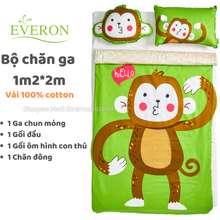 Bộ Chăn Ga 120*200Cm (1M2*2M) Hình Chú Khỉ 