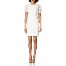 Calvin Klein Women 39 S Petite Button Chiffon Flutter Sleeve Sheath Dress