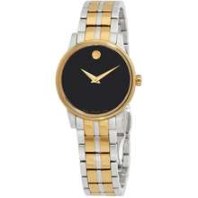 Movado Quartz Black Dial Two Tone Ladies Watch 0607539