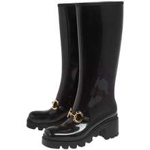 Giày Boot Nữ Black Rubber Horsebit Knee Length 