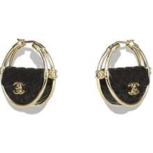 Chanel Khuyên Tai Round Earrings Metal, High Quality Resin Metallic Gold & Black Màu Đen Vàng