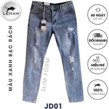 Quần Jean Nam Leman Xanh Rách Jd01 Slim Form