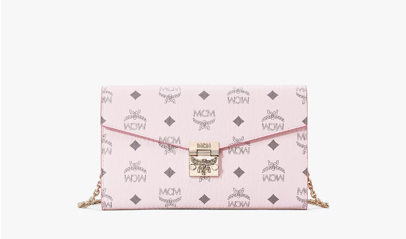 tui xach MCM Large Tracy Continental Crossbody Wallet in Visetos Pink